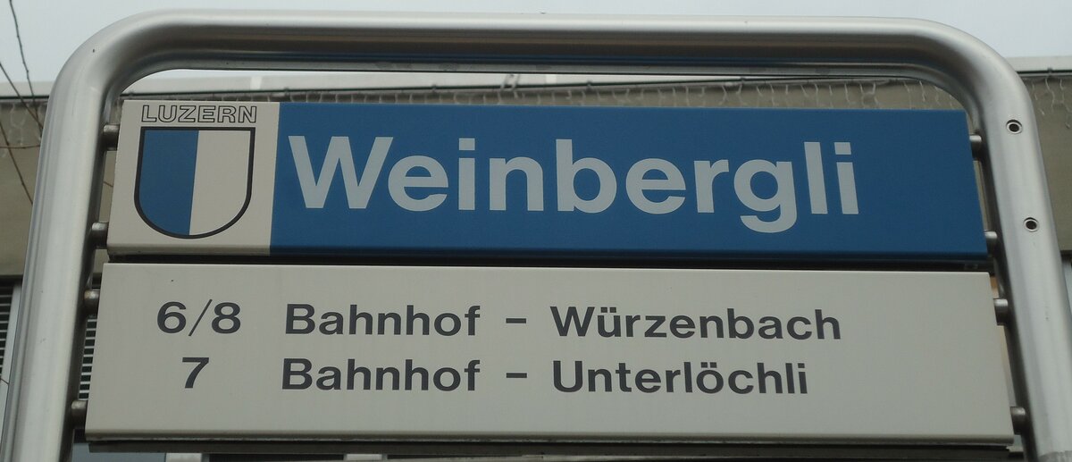 (131'503) - VBL-Haltestellenschild - Luzern, Weinbergli - am 8. Dezember 2010