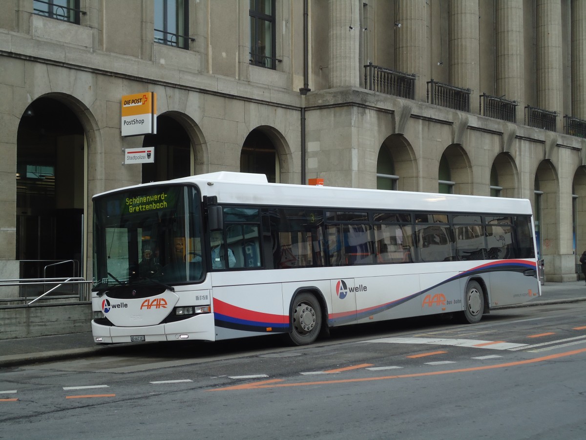 (131'606) - AAR bus+bahn, Aarau - Nr. 161/AG 441'161 - Scania/Hess am 15. Dezember 2010 beim Bahnhof Aarau