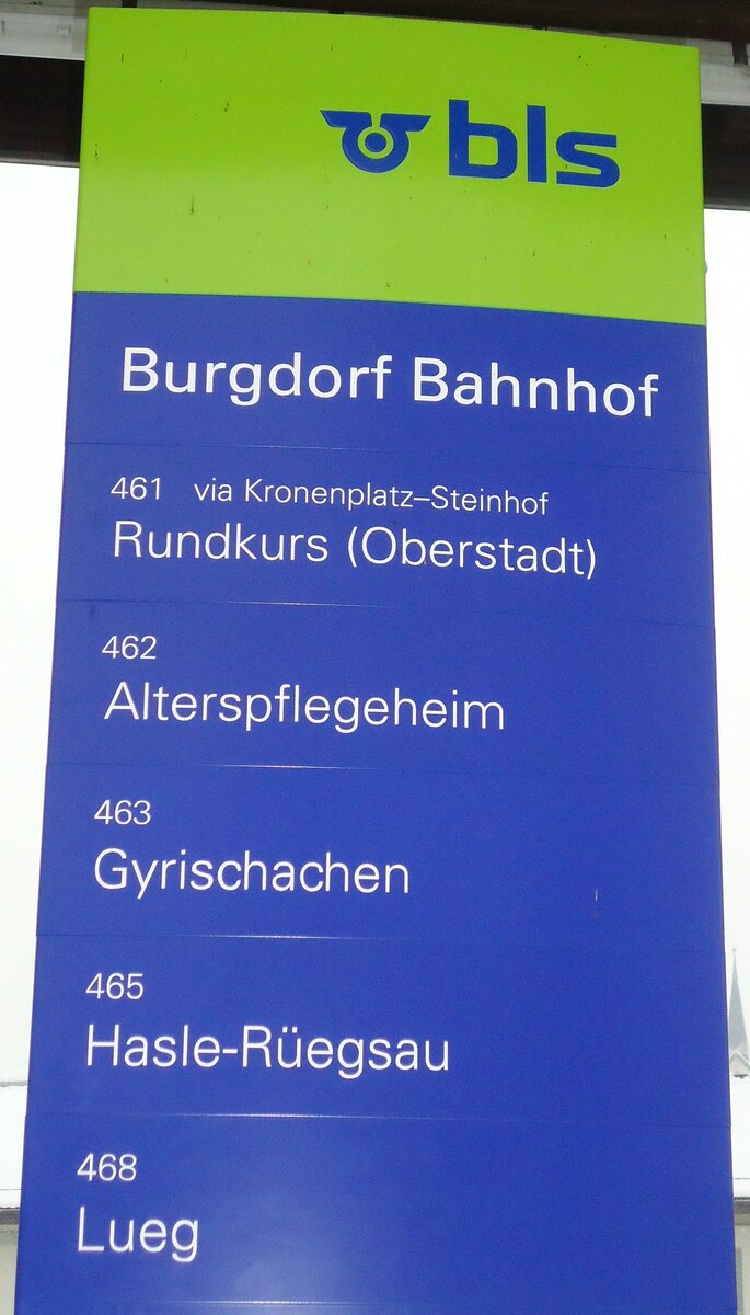(131'726) - bls-Haltestellenschild - Burgdorf, Bahnhof - am 28. Dezember 2010