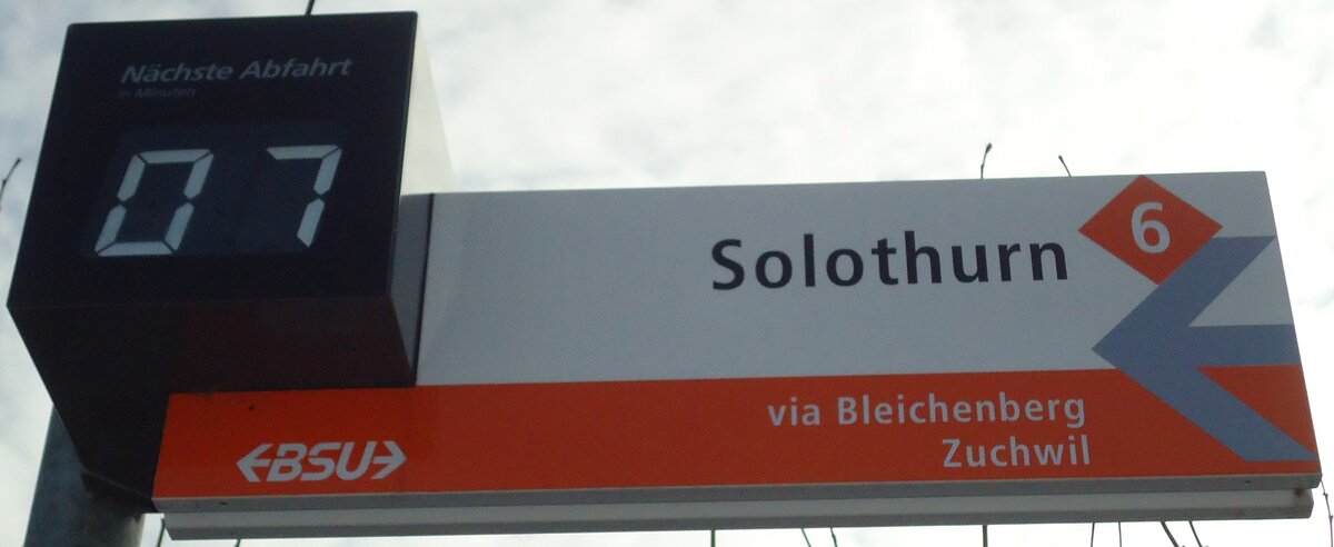 (132'435) - BSU-Haltestellenschild - Biberist, Bahnhof - am 24. Januar 2011