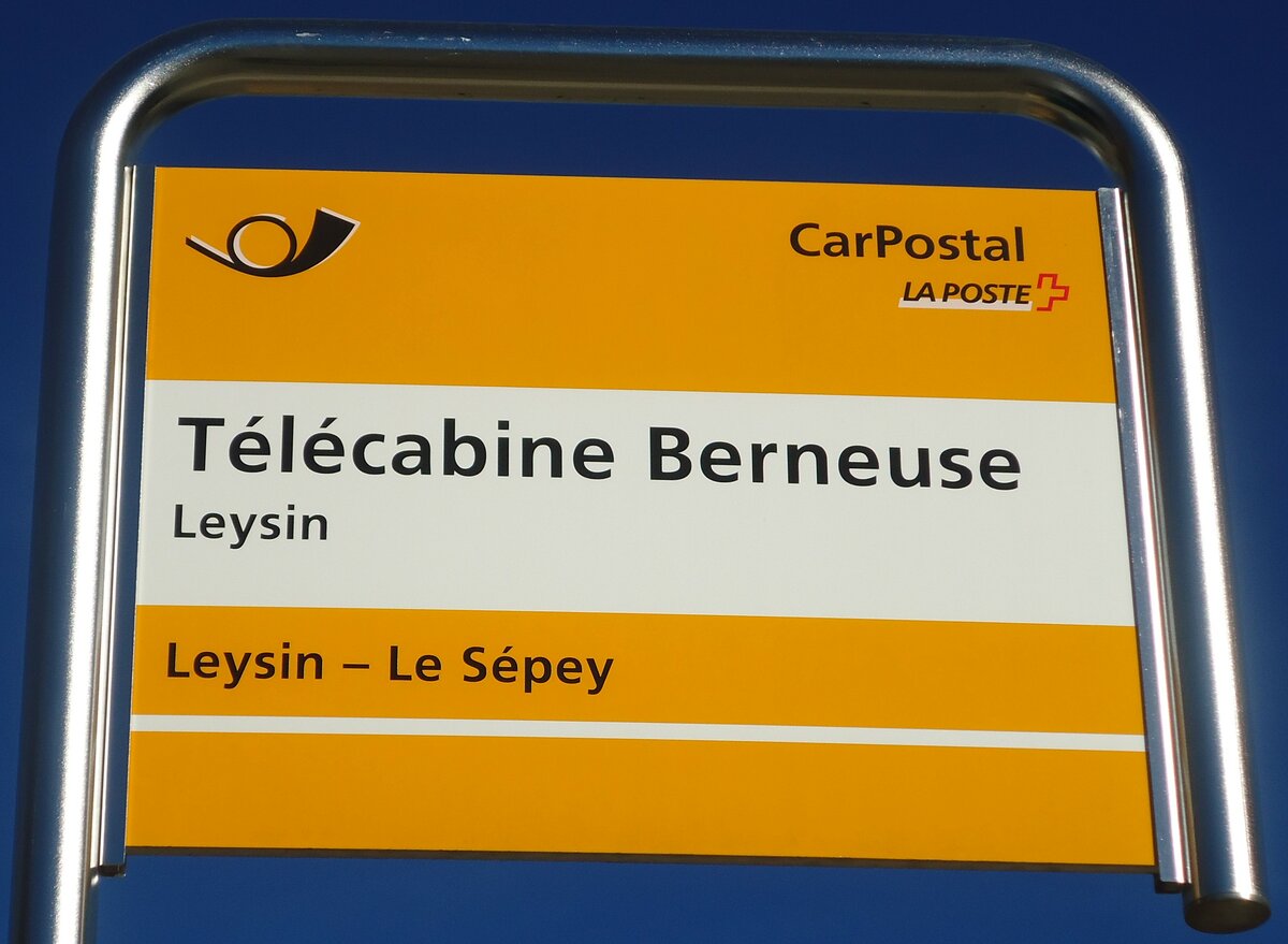 (132'483) - PostAuto-Haltestellenschild - Leysin, Tlcabine Berneuse - am 6. Februar 2011