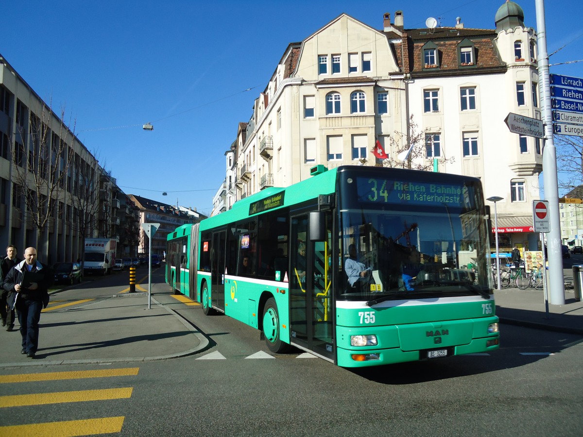 (132'552) - BVB Basel - Nr. 755/BS 3255 - MAN am 7. Februar 2011 in Basel, Wettsteinplatz