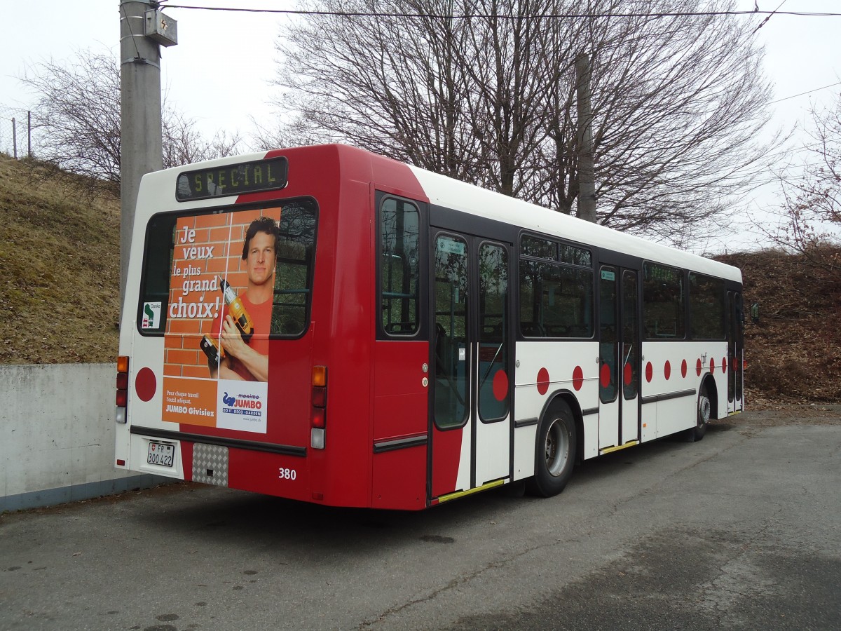 (132'720) - TPF Fribourg - Nr. 380/FR 300'422 - Volvo/Hess (ex TF Fribourg Nr. 80) am 7. Mrz 2011 in Fribourg, Garage