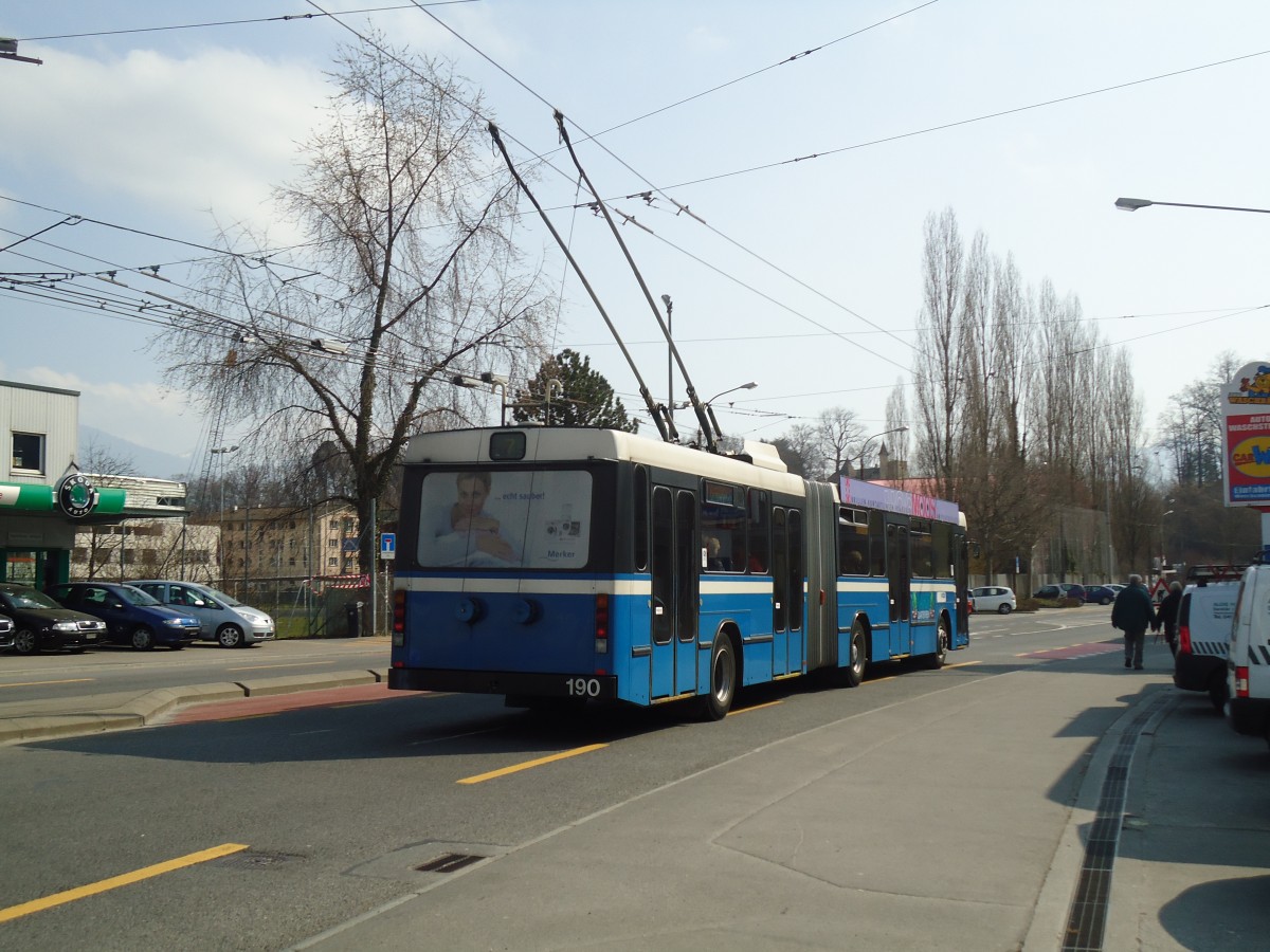 (133'012) - VBL Luzern - Nr. 190 - NAW/Hess Gelenktrolleybus am 11. Mrz 2011 in Luzern, Weinbergli