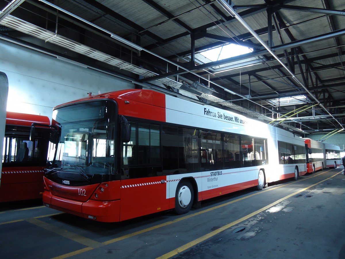 (133'096) - SW Winterthur - Nr. 102 - Hess/Hess Gelenktrolleybus am 20. Mrz 2011 in Winterthur, Depot Grzefeld