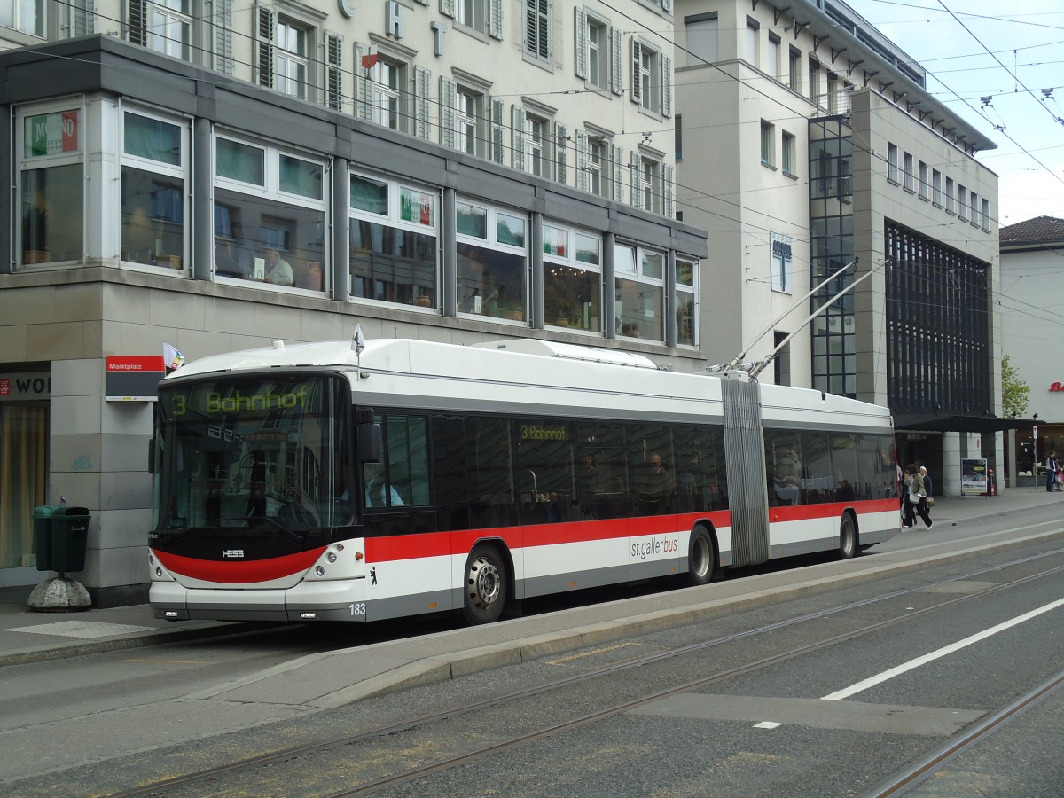 (133'234) - St. Gallerbus, St. Gallen - Nr. 183 - Hess/Hess Gelenktrolleybus am 13. April 2011 in St. Gallen, Marktplatz