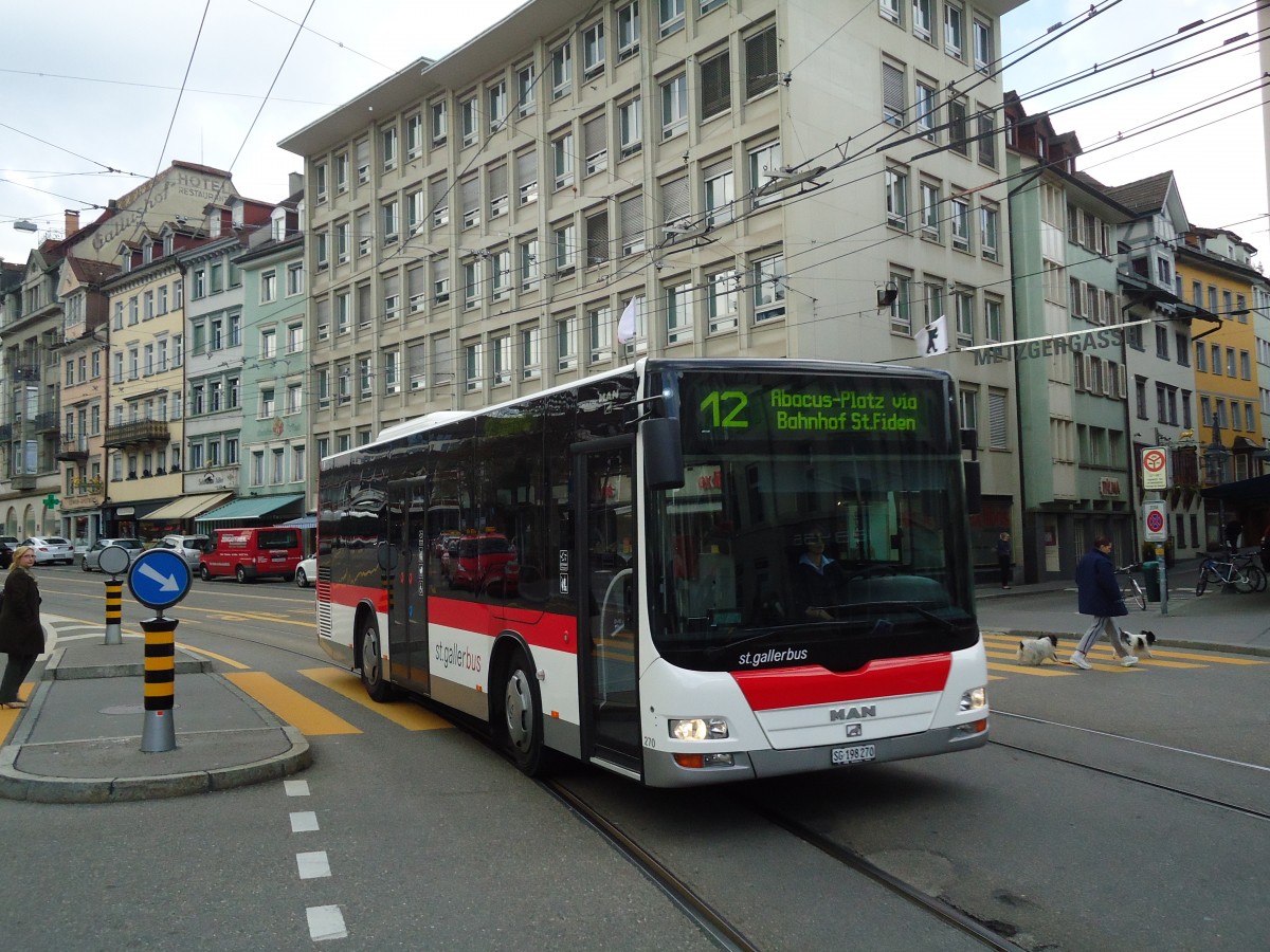 (133'238) - St. Gallerbus, St. Gallen - Nr. 270/SG 198'270 - MAN/Gppel am 13. April 2011 in St. Gallen, Marktplatz