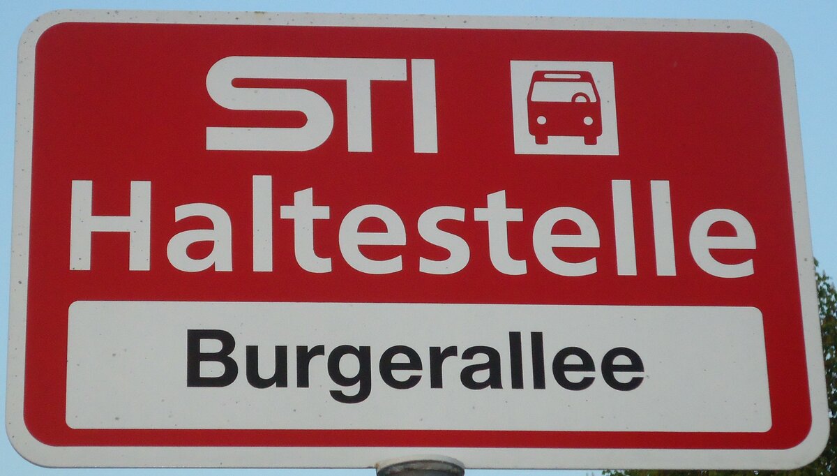 (133'318) - STI-Haltestellenschild - Thun, Burgerallee - am 16. April 2011