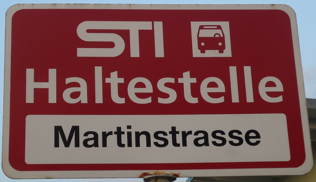 (133'319) - STI-Haltestellenschild - Thun, Martinstrasse - am 16. April 2011