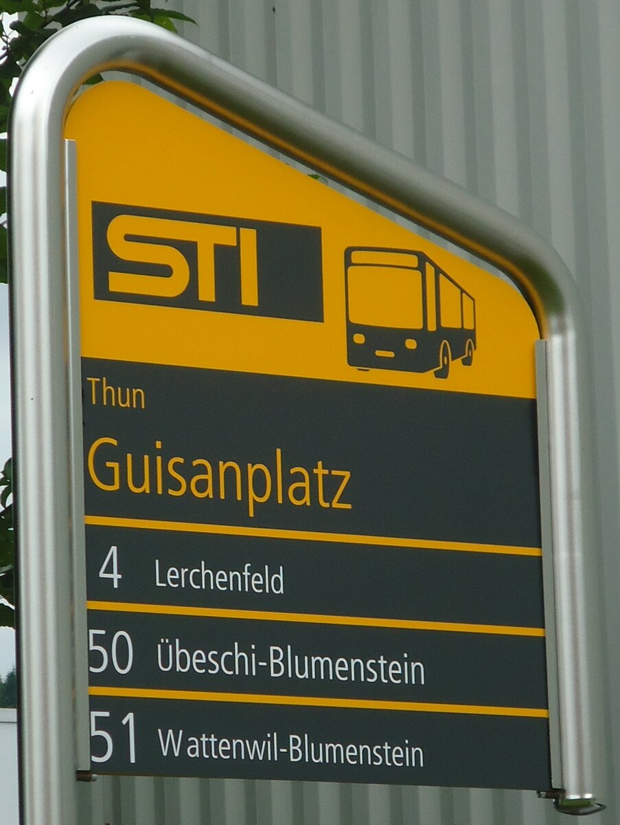 (134'309) - STI-Haltestellenschild - Thun, Guisanplatz - am 24. Juni 2011 in Thun, Garage (Prototyp)