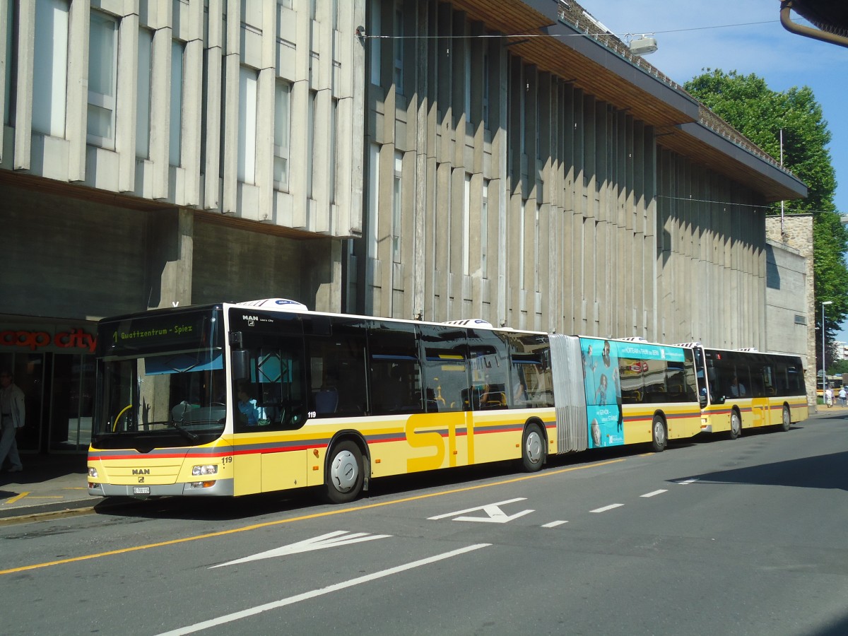 (134'836) - STI Thun - Nr. 119/BE 700'119 - MAN am 9. Juli 2011 in Thun, Marktgasse (prov. Haltestelle)