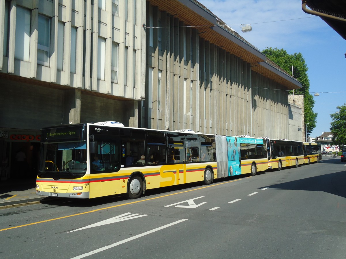 (134'837) - STI Thun - Nr. 119/BE 700'119 - MAN am 9. Juli 2011 in Thun, Marktgasse (prov. Haltestelle)