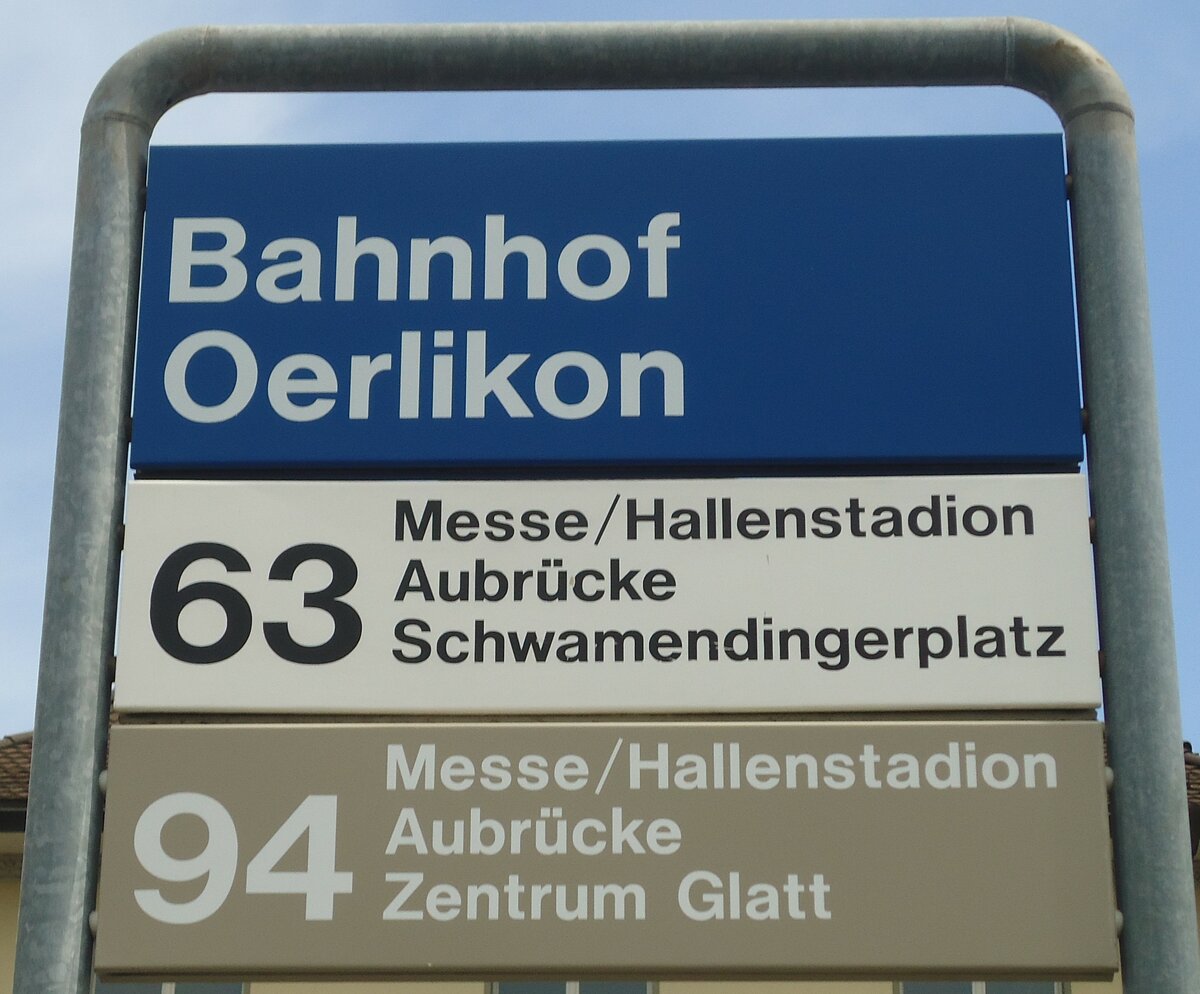 (134'867) - ZVV-Haltestellenschild - Zrich-Oerlikon, Bahnhof - am 10. Juli 2011