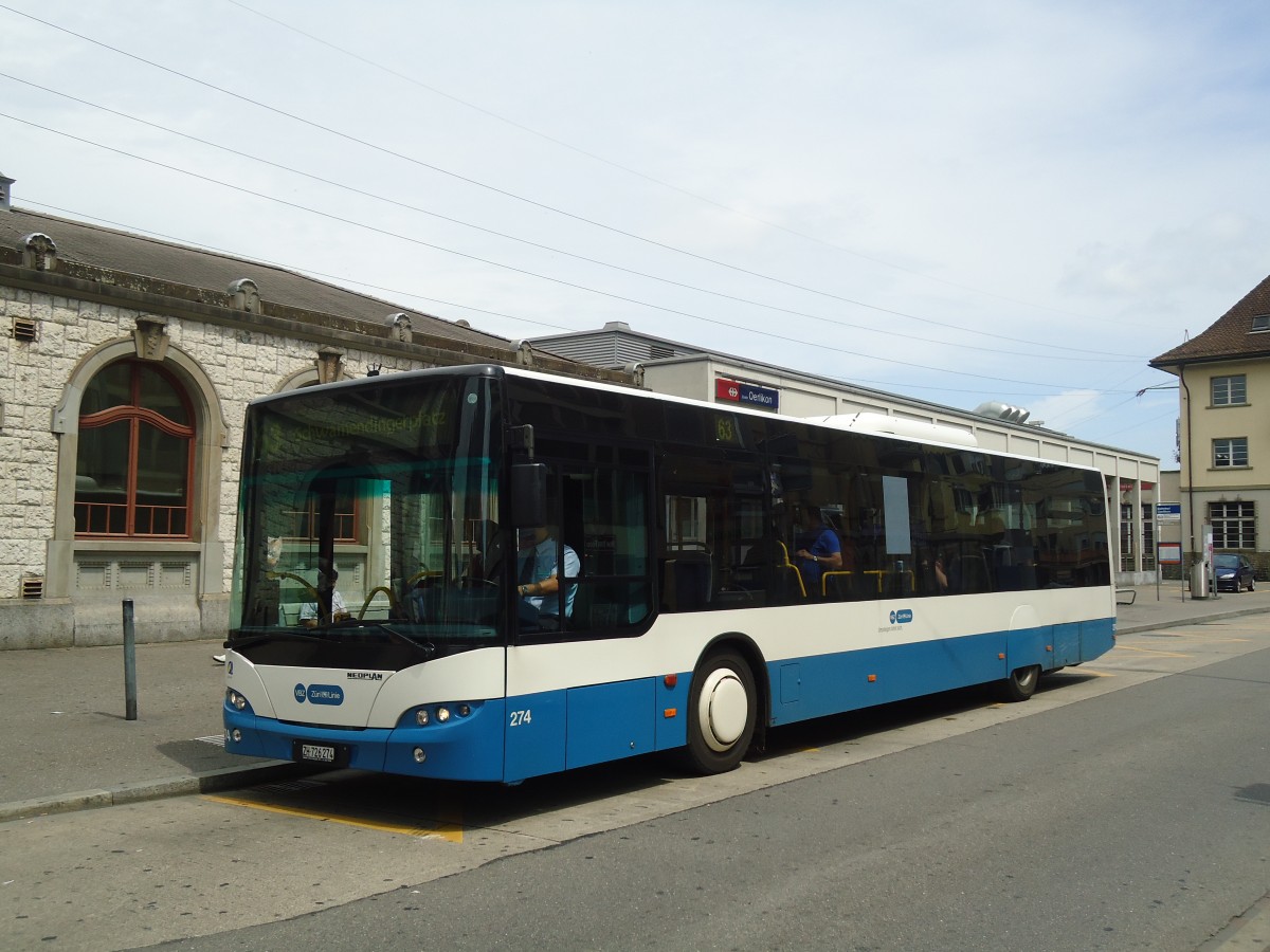 (134'868) - VBZ Zrich - Nr. 274/ZH 726'274 - Neoplan am 10. Juli 2011 beim Bahnhof Zrich-Oerlikon