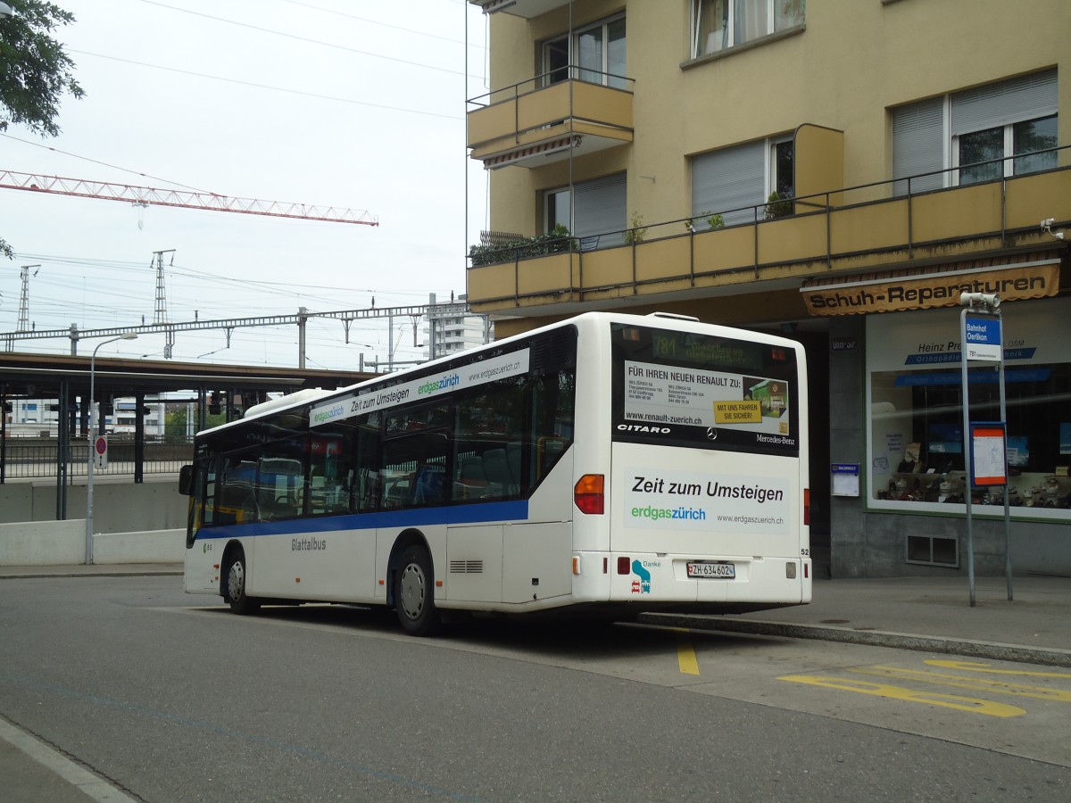 (134'883) - Welti-Furrer, Zrich - Nr. 52/ZH 634'602 - Mercedes (ex Frhlich, Zrich Nr. 602) am 10. Juli 2011 beim Bahnhof Zrich-Oerlikon