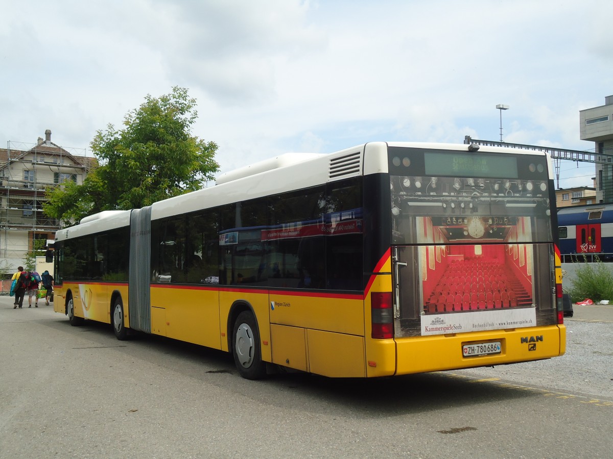 (134'893) - PostAuto Zrich - Nr. 144/ZH 780'686 - MAN (ex Nr. 21; ex P 26'016) am 10. Juli 2011 beim Bahnhof Frauenfeld