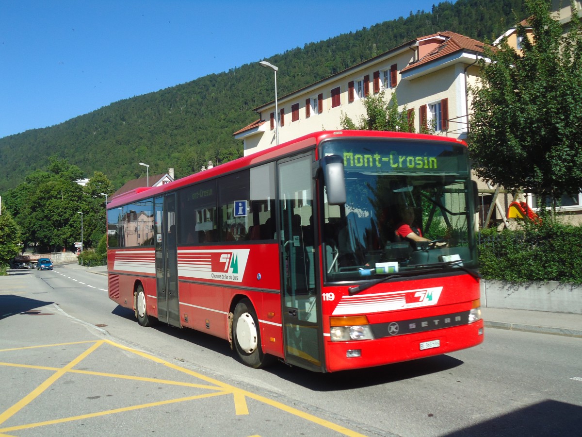 (134'955) - CJ Tramelan - Nr. 119/BE 368'596 - Setra (ex Nr. 19) am 11. Juli 2011 beim Bahnhof St-Imier