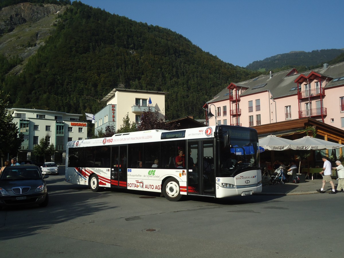 (135'758) - ARAG Ruswil - Nr. 3/LU 15'036 - Solaris am 21. August 2011 beim Bahnhof Meiringen