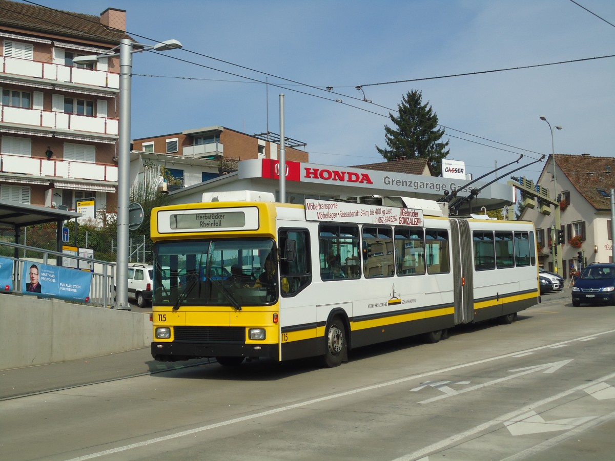 (136'171) - VBSH Schaffhausen - Nr. 115 - NAW/Hess Gelenktrolleybus am 25. September 2011 in Neuhausen, Kreuzstrasse