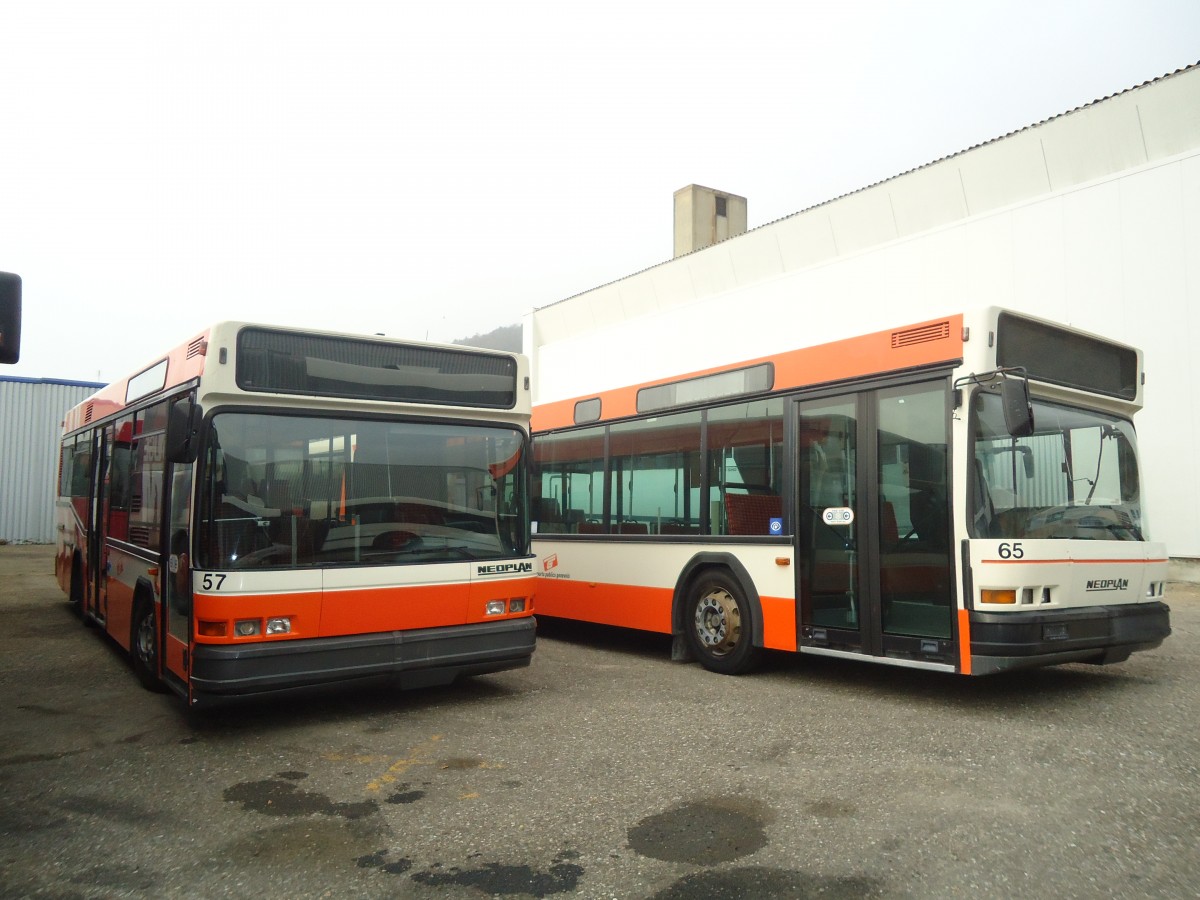 (137'024) - RATP, Satigny - Nr. 57 + 65 - Neoplan (ex Dupraz, Genve Nr. 57 + 65) am 26. November 2011 in Biel, Rattinbus