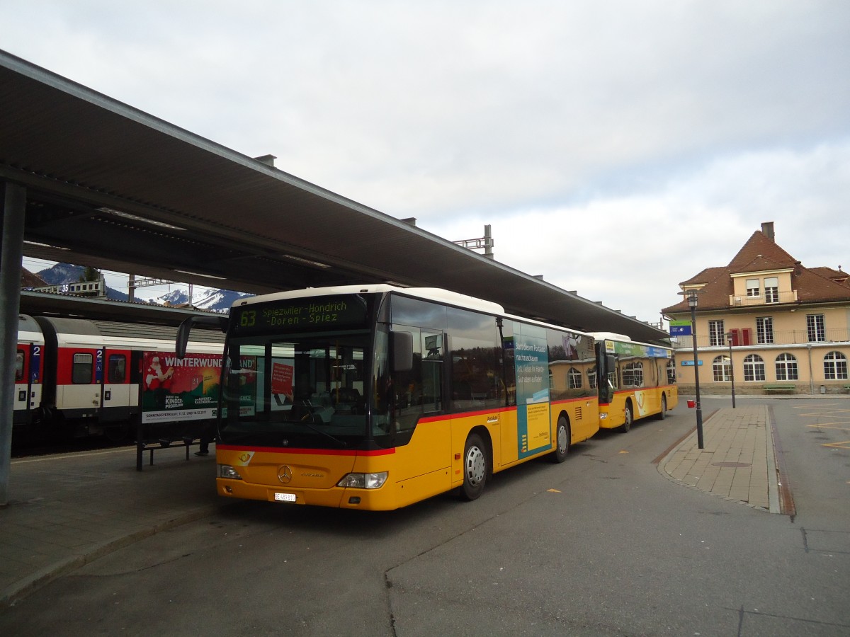 (137'125) - PostAuto Bern - BE 489'810 - Mercedes (ex Portenier, Adelboden Nr. 10) am 11. Dezember 2011 beim Bahnhof Spiez