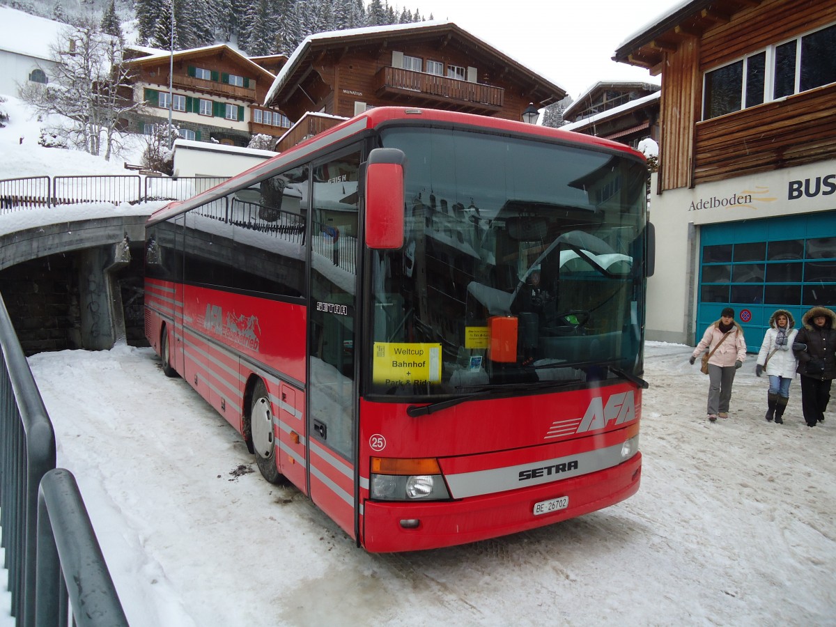 (137'536) - AFA Adelboden - Nr. 25/BE 26'702 - Setra (ex Nr. 12) am 7. Januar 2012 beim Autobahnhof Adelboden