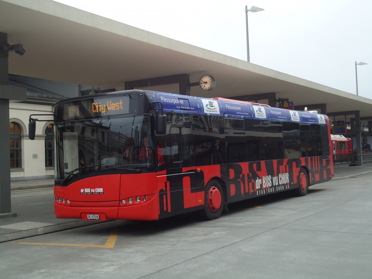 (137'866) - SBC Chur - Nr. 8/GR 97'508 - Solaris am 5. Mrz 2012 beim Bahnhof Chur