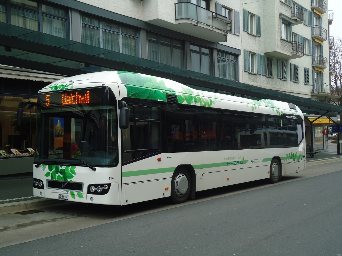 (137'979) - ZVB Zug - Nr. 114/ZG 88'114 - Volvo am 6. Mrz 2012 beim Bahnhof Zug