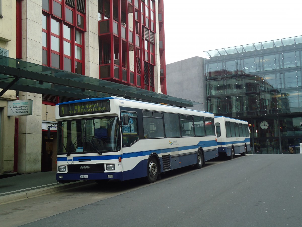 (137'983) - ZVB Zug - Nr. 109/ZG 54'619 - NAW/Hess (ex Nr. 99) am 6. Mrz 2012 beim Bahnhof Zug