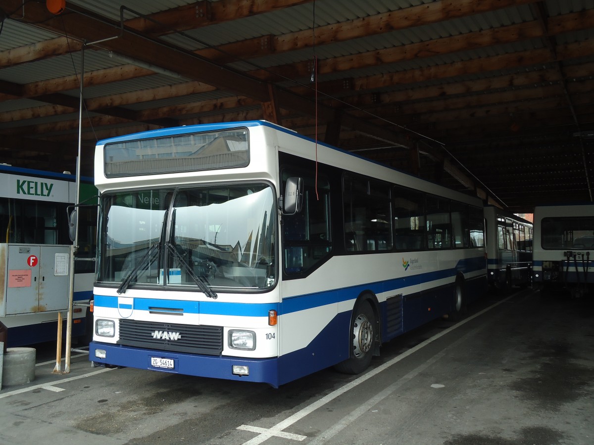 (138'022) - ZVB Zug - Nr. 104/ZG 54'614 - NAW/Hess (ex Nr. 94) am 6. Mrz 2012 in Zug, Garage