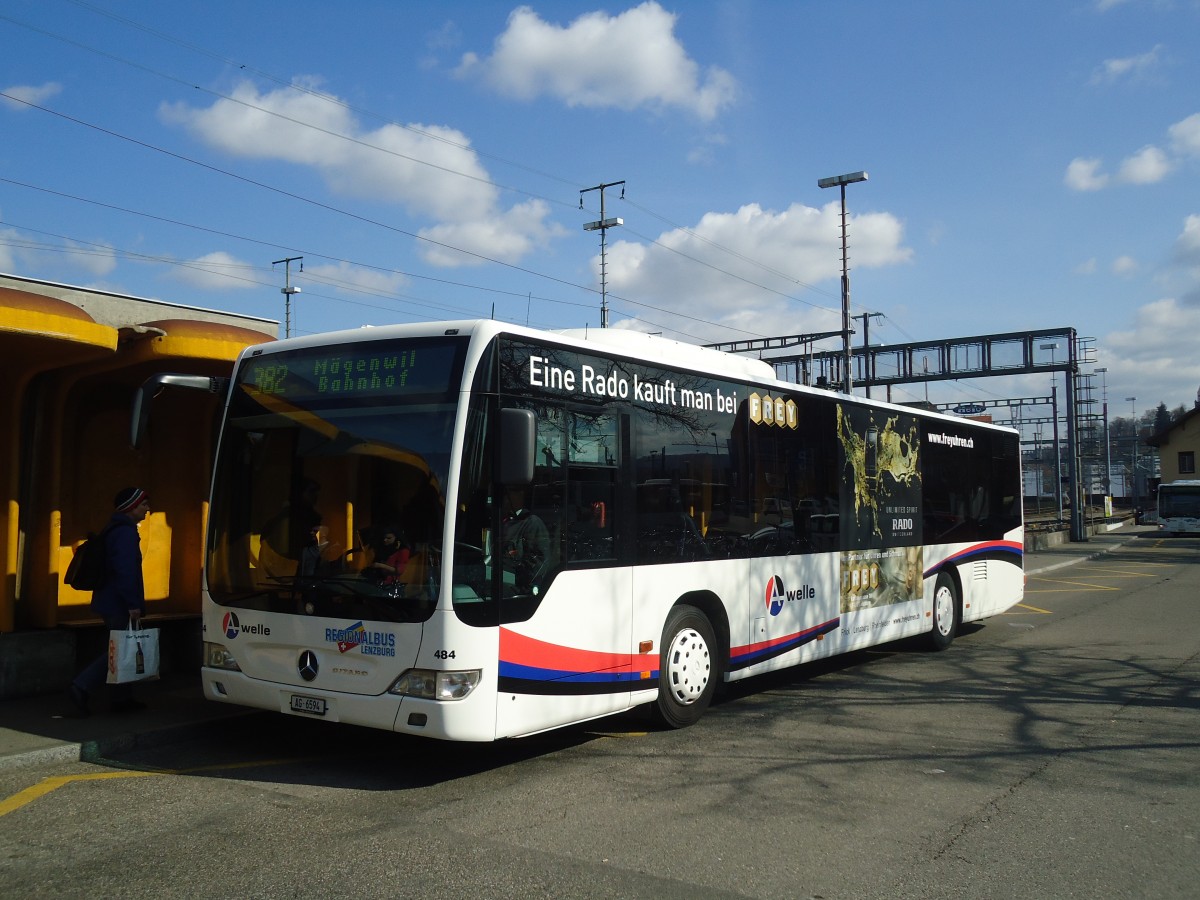 (138'080) - Knecht, Windisch - Nr. 484/AG 6594 - Mercedes (ex Nr. 84) am 6. Mrz 2012 beim Bahnhof Lenzburg