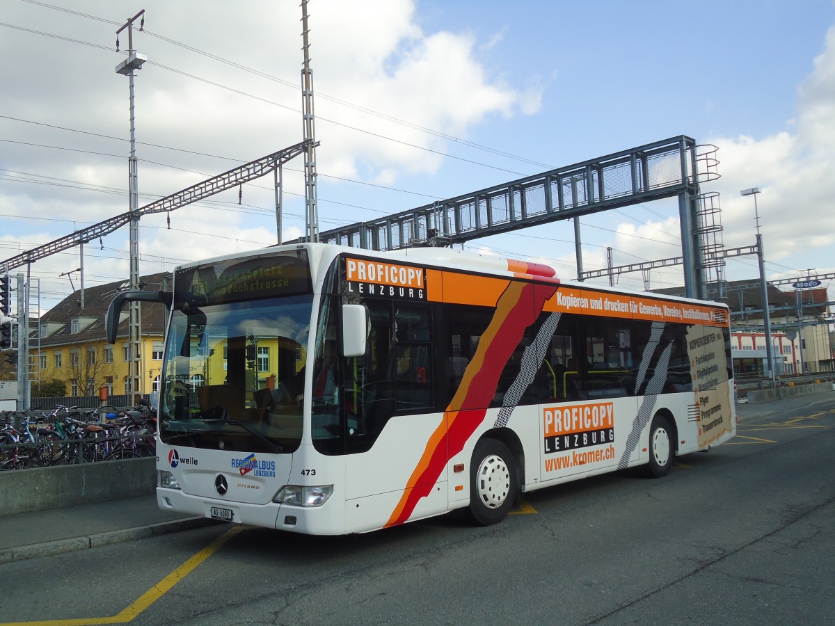 (138'096) - Knecht, Windisch - Nr. 473/AG 6080 - Mercedes (ex Nr. 73) am 6. Mrz 2012 beim Bahnhof Lenzburg