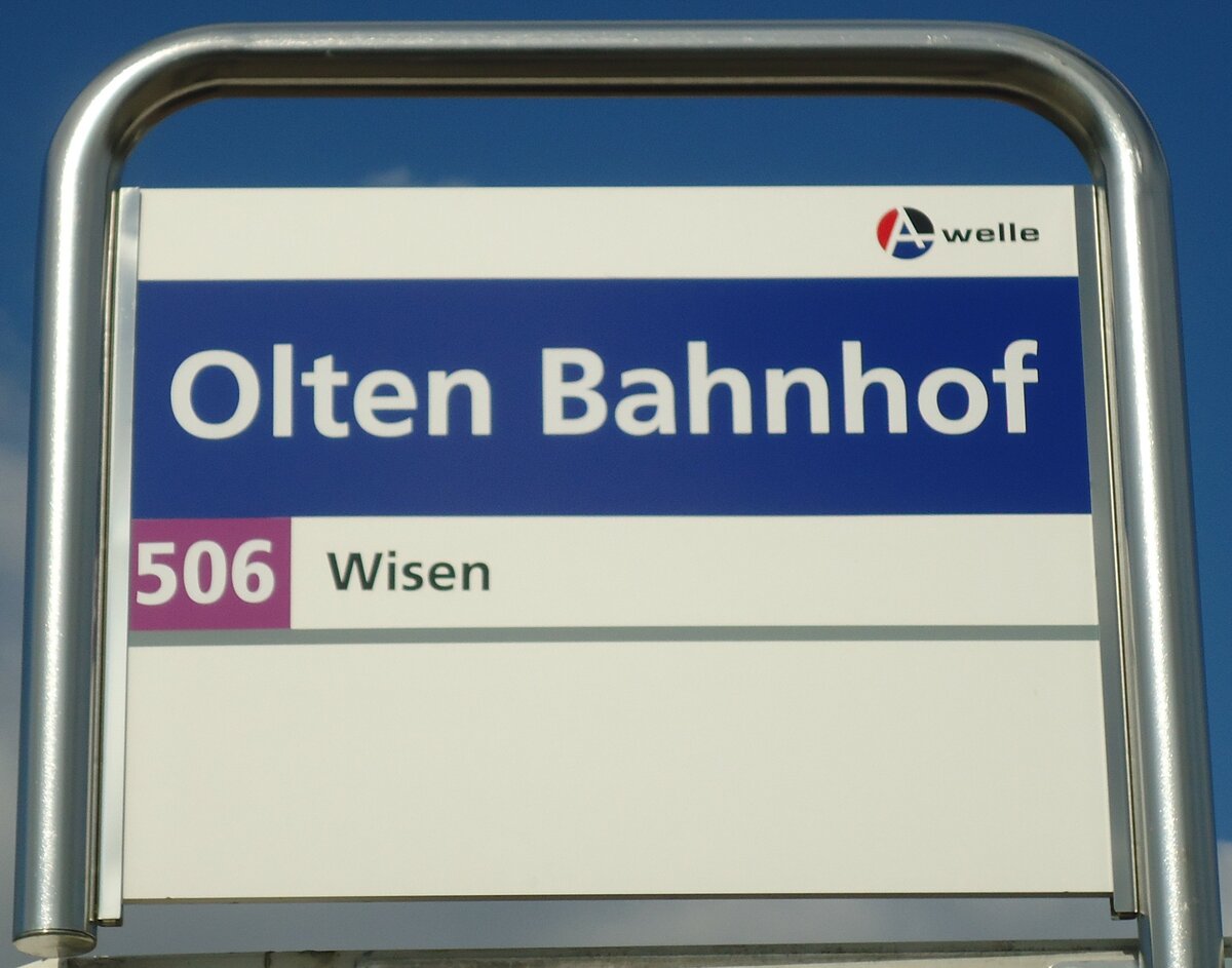 (138'115) - A-welle-Haltestellenschild - Olten, Bahnhof - am 6. Mrz 2012