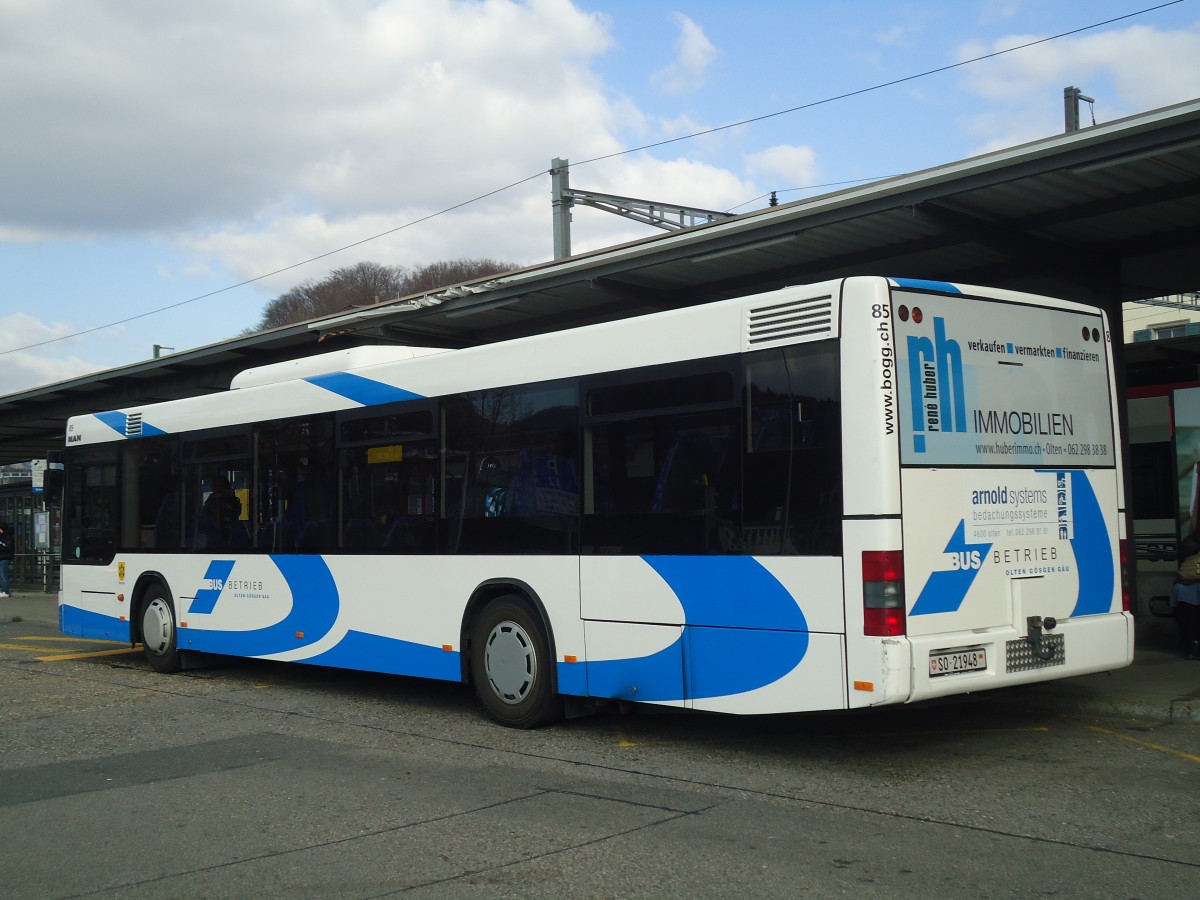 (138'131) - BOGG Wangen b.O. - Nr. 85/SO 21'948 - MAN am 6. Mrz 2012 beim Bahnhof Olten