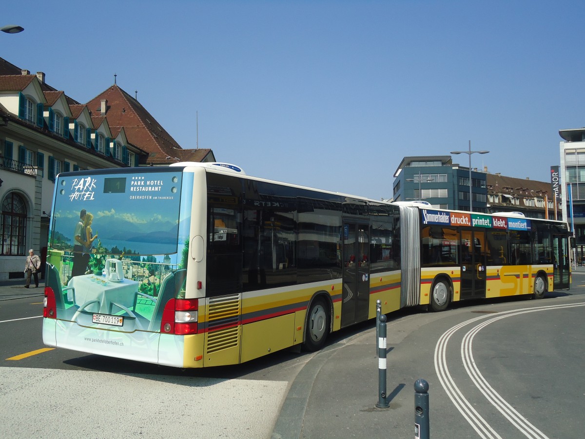 (138'399) - STI Thun - Nr. 119/BE 700'119 - MAN am 25. Mrz 2012 beim Bahnhof Thun