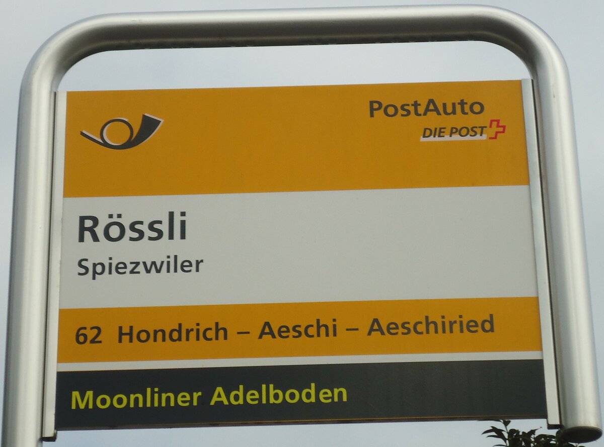 (138'424) - PostAuto-Haltestellenschild - Spiezwiler, Rssli - am 6. April 2012