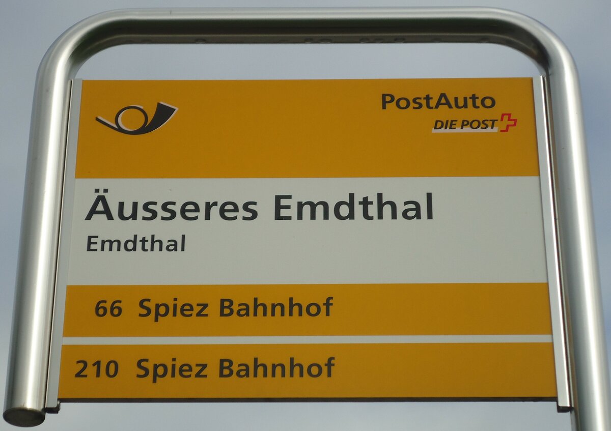 (138'429) - PostAuto-Haltestellenschild - Emdthal, usseres Emdthal - am 6. April 2012