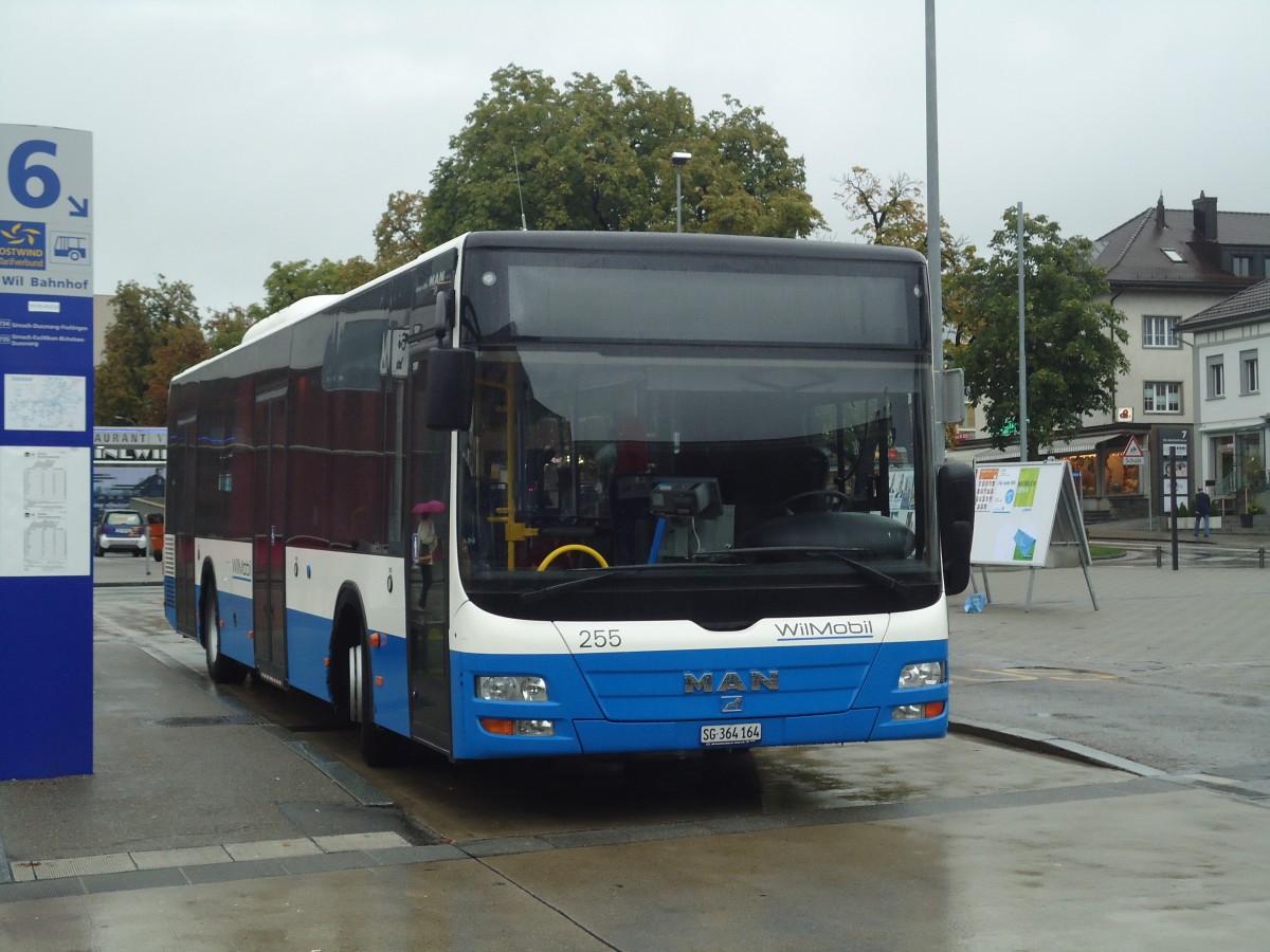 (141'481) - WilMobil, Wil - Nr. 255/SG 364'164 - MAN am 12. September 2012 beim Bahnhof Wil