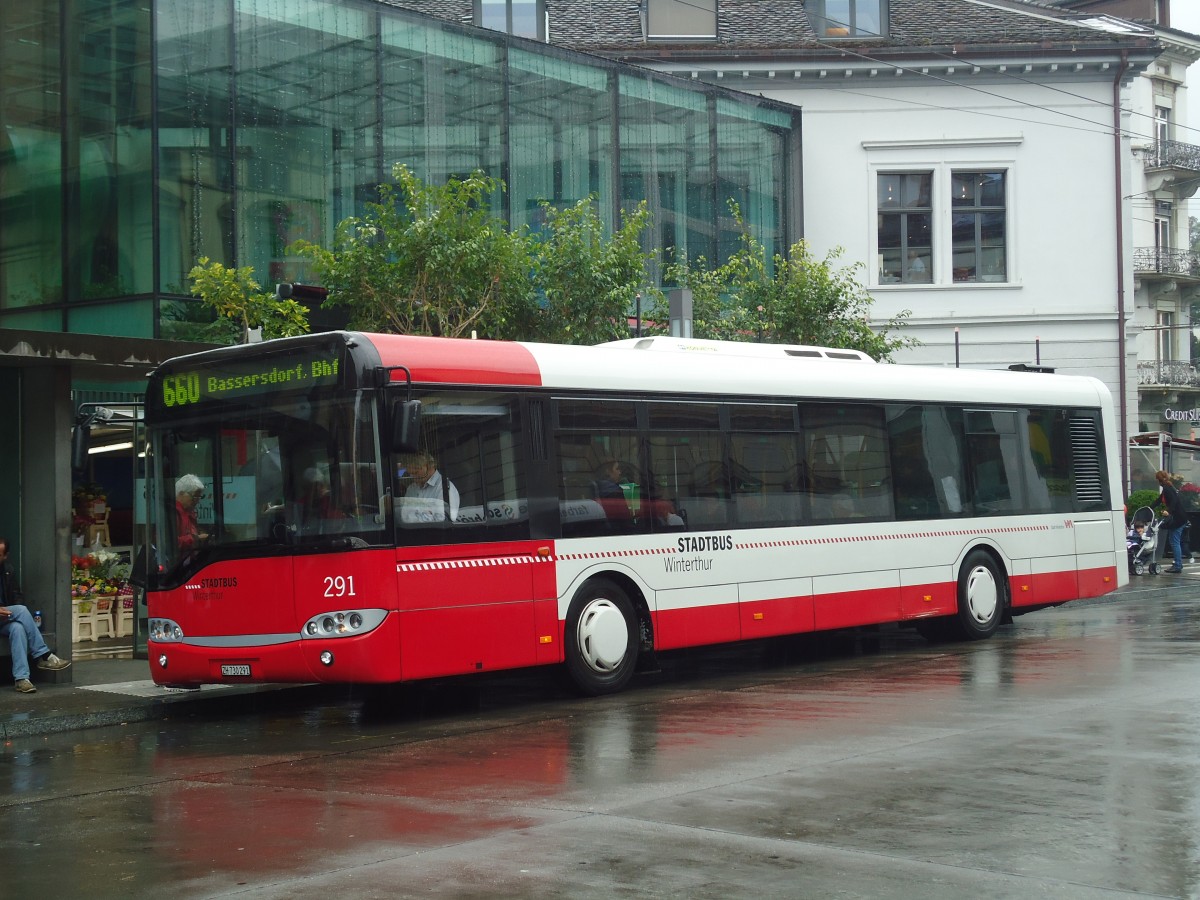 (141'505) - SW Winterthur - Nr. 291/ZH 730'291 - Solaris am 12. September 2012 beim Hauptbahnhof Winterthur