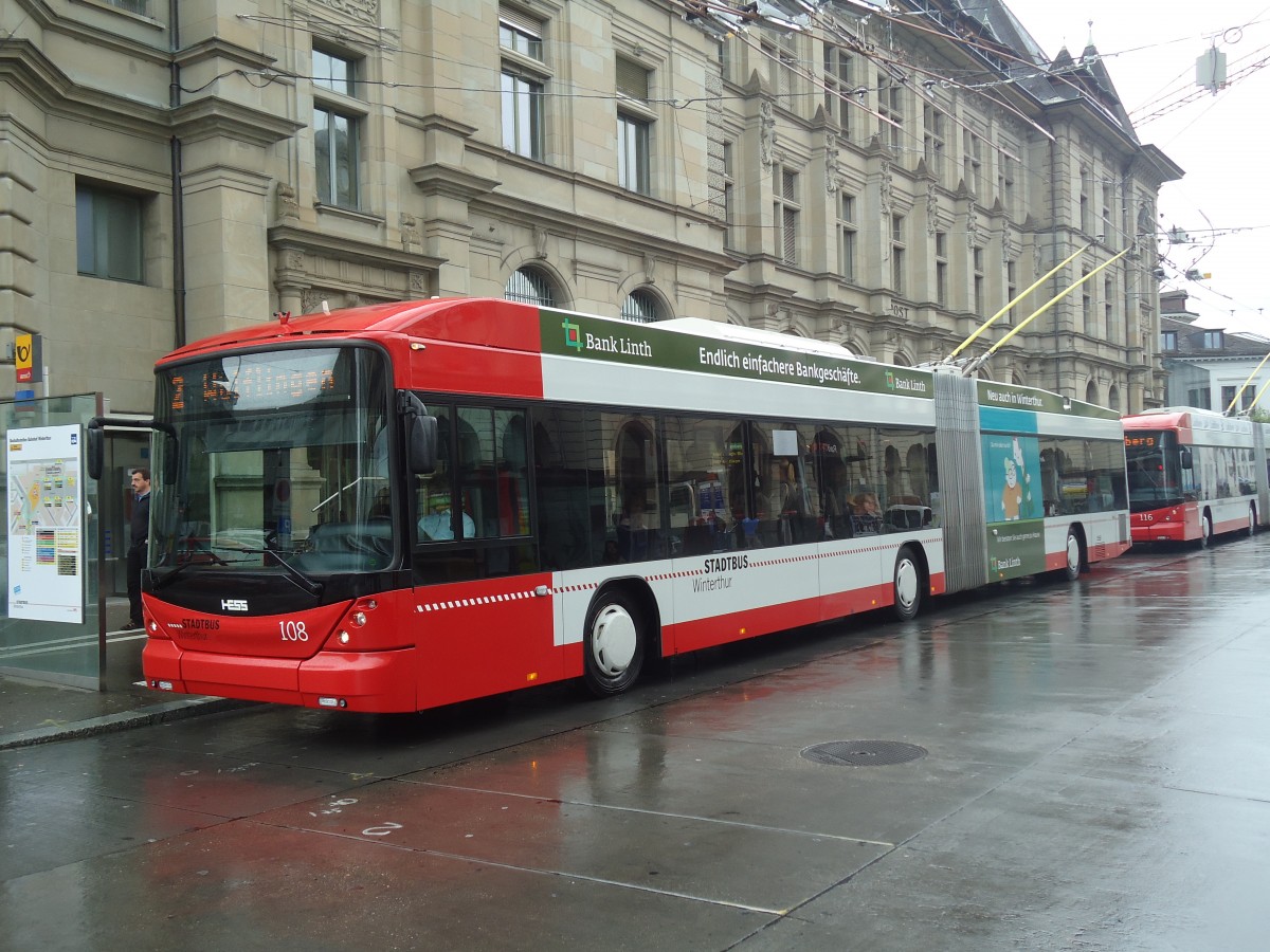 (141'529) - SW Winterthur - Nr. 108 - Hess/Hess Gelenktrolleybus am 12. September 2012 beim Hauptbahnhof Winterthur