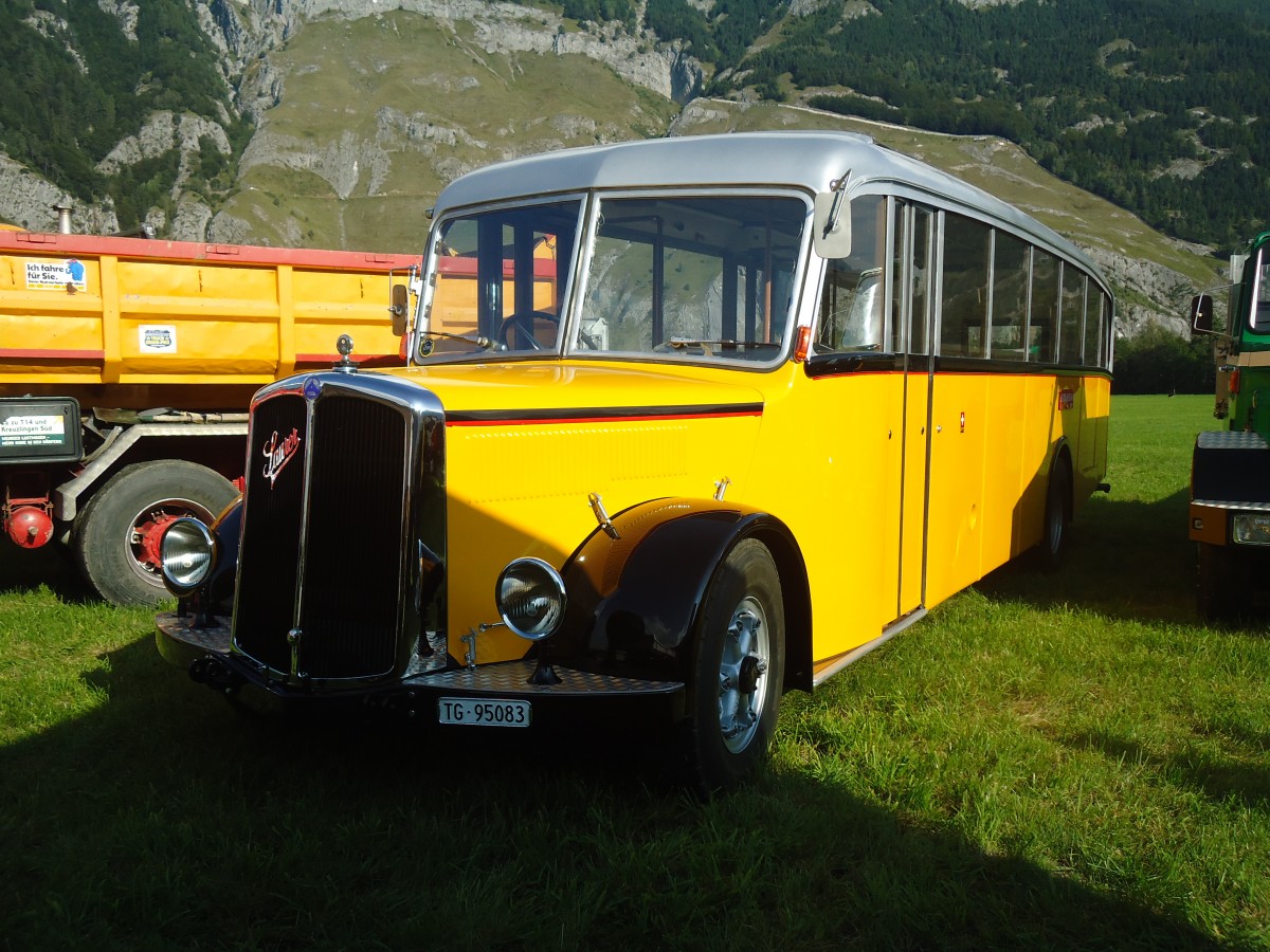 (141'614) - Oldtimer Club Saurer, Arbon - TG 95'083 - Saurer/Hess (ex Cars Alpin Neff, Arbon Nr. 20; ex P 24'533; ex P 1377) am 15. September 2012 in Chur, Waffenplatz