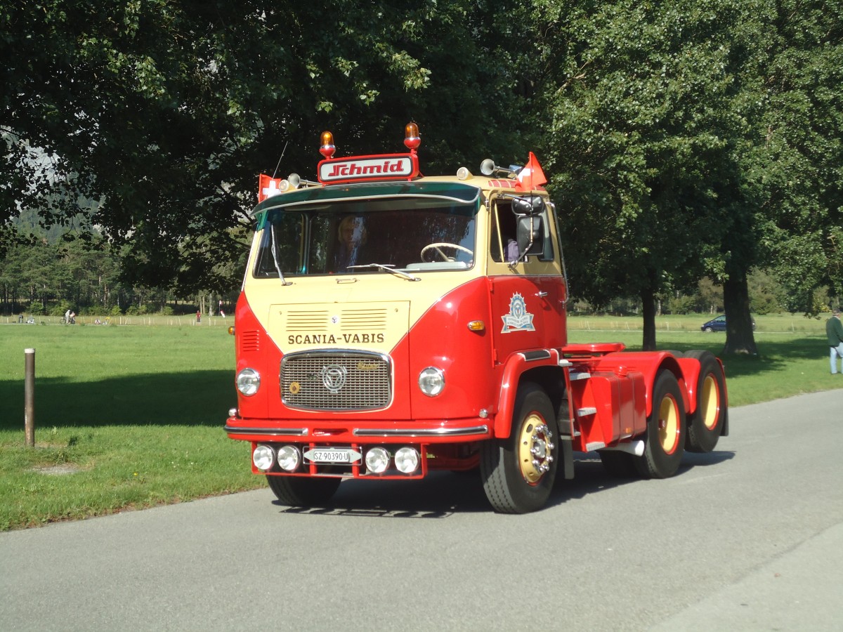 (141'692) - Schmid, B�ch - SZ 90'390 U - Scania am 15. September 2012 in Chur, Waffenplatz