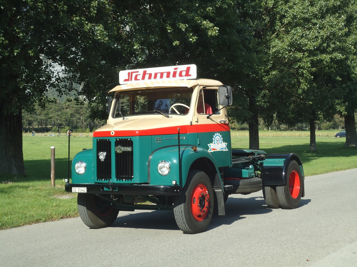 (141'693) - Schmid, B�ch - SZ 31'442 - Scania am 15. September 2012 in Chur, Waffenplatz