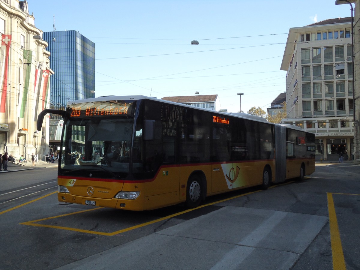 (141'943) - Eurobus, Arbon - Nr. 14/TG 185'521 - Mercedes am 20. Oktober 2012 beim Bahnhof St. Gallen