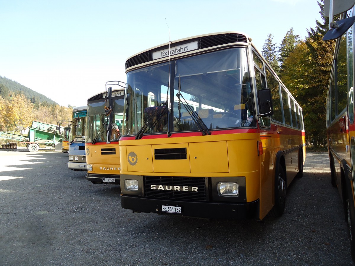 (142'046) - Bernair, Mnsingen - BE 651'182 - Saurer/Tscher (ex Schebath, Lauerz; ex Albin, Fllanden; ex Heim, Flums) am 21. Oktober 2012 in Schwarzsee, Schwyberg