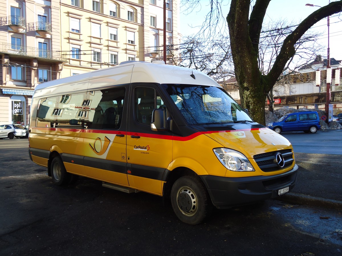 (142'753) - CarPostal Ouest - NE 50'199 - Mercedes am 29. Dezember 2012 beim Bahnhof La Chaux-de-Fonds