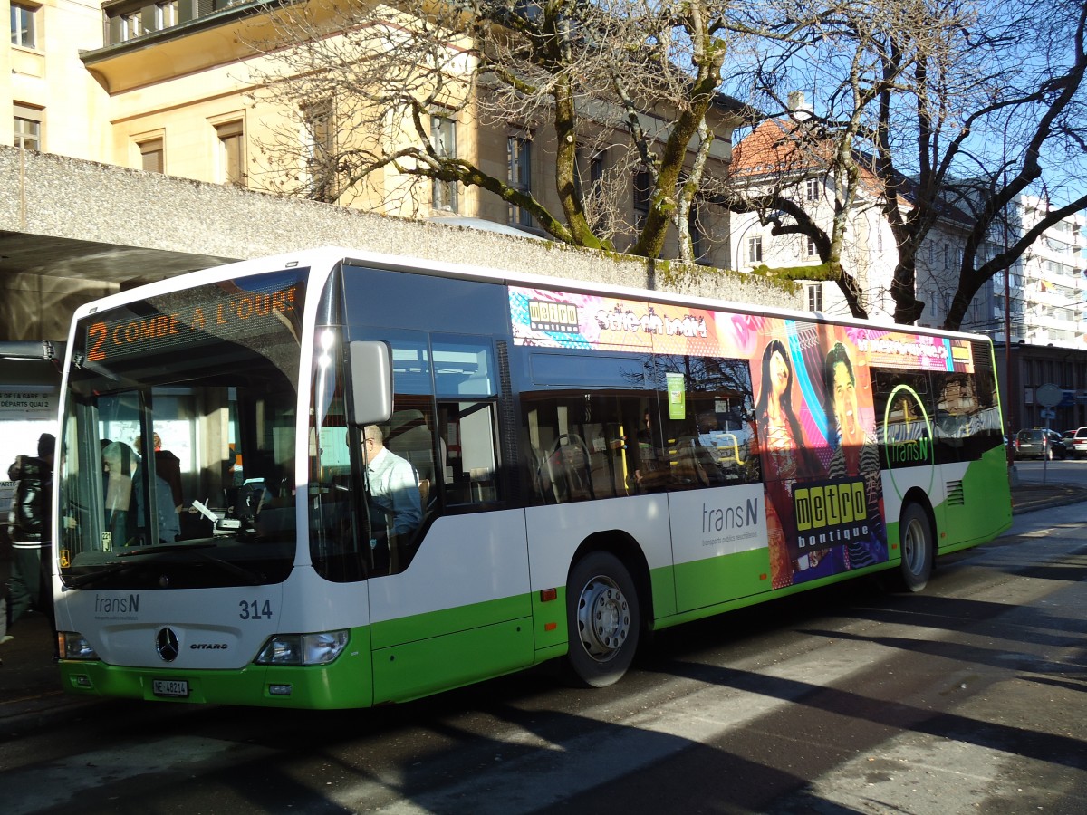 (142'768) - transN, La Chaux-de-Fonds - Nr. 314/NE 48'214 - Mercedes (ex TRN La Chaux-de-Fonds Nr. 314) am 29. Dezember 2012 beim Bahnhof La Chaux-de-Fonds