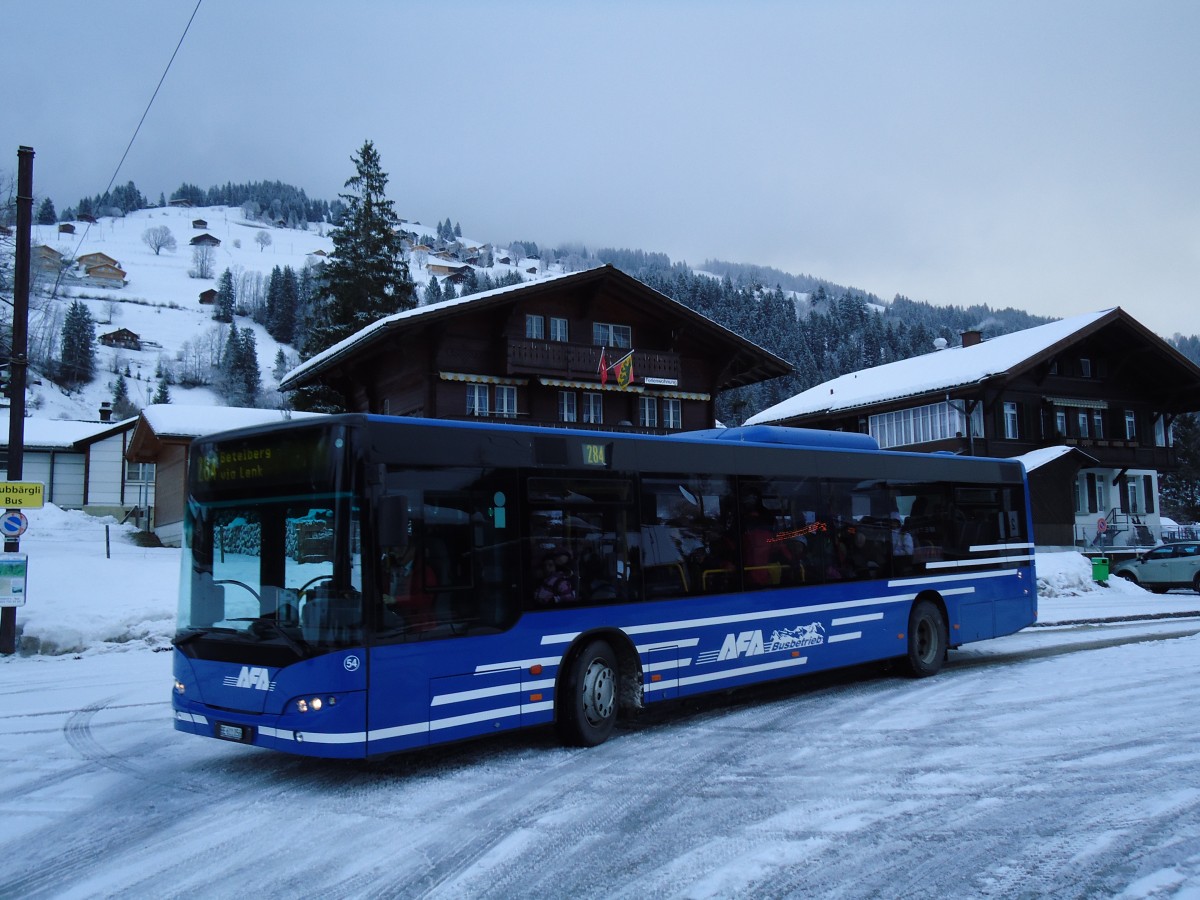 (142'890) - AFA Adelboden - Nr. 54/BE 611'056 - Neoplan (ex VBZ Zrich Nr. 243) am 2. Januar 2013 beim Bahnhof Lenk