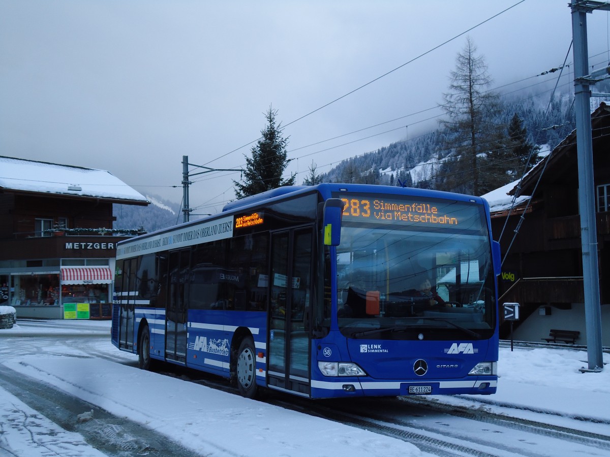 (142'892) - AFA Adelboden - Nr. 58/BE 611'224 - Mercedes am 2. Januar 2013 beim Bahnhof Lenk