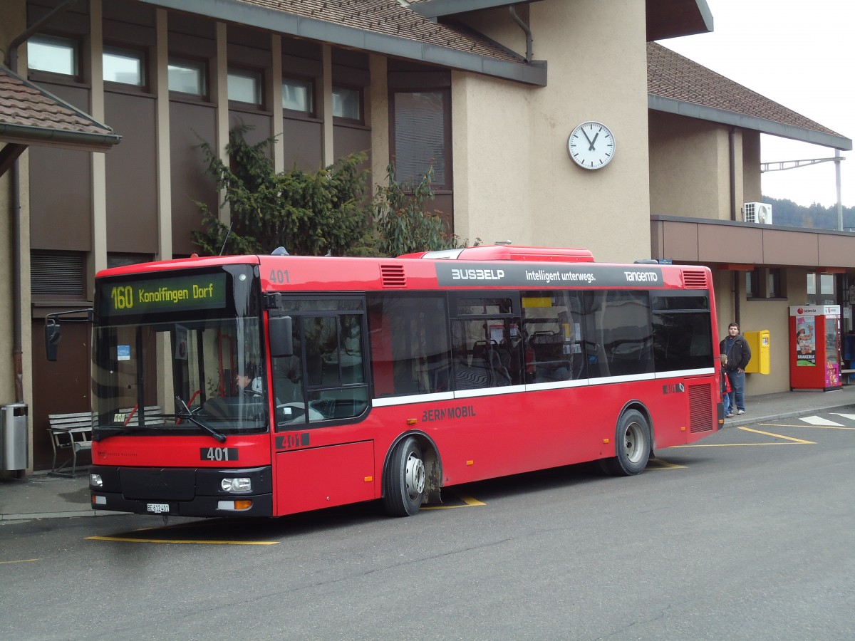 (142'984) - Bernmobil, Bern - Nr. 401/BE 612'401 - MAN/Gppel am 5. Januar 2013 beim Bahnhof Konolfingen